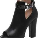 NIGXWNS Women's Open Peep Toe Booties Summer Cutout Heels Ankle Strap Buckle Heeled Shoes Chunky Block Heel Dressy Sandals Black 10