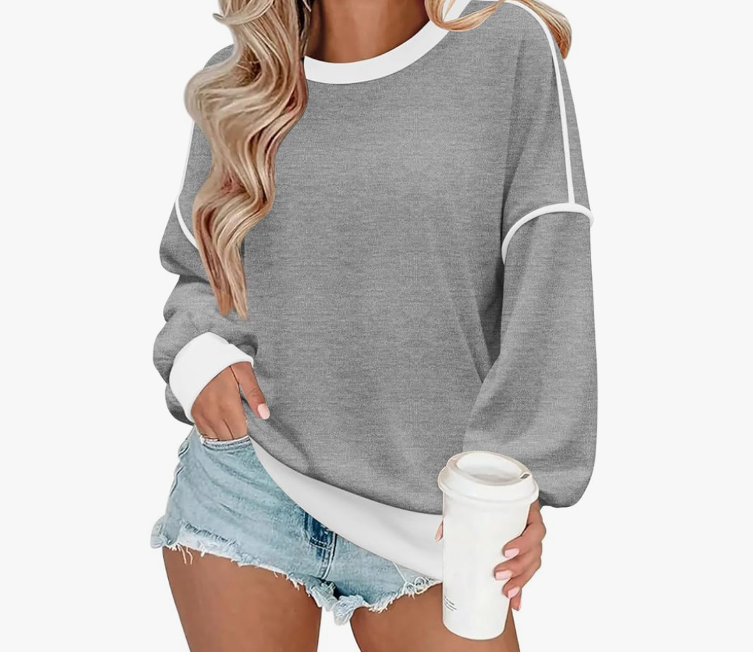 Zeagoo Women's Crew Neck Sweatshirts Long Sleeve Y2K Shirts Loose Fit Pullover Tops Casual Fall Color Block Clothes