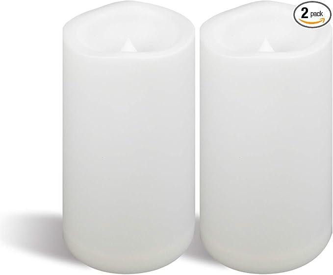 Outdoor Battery Operated Flameless Candles with Timer Large Plastic Resin Bright Flickering Electric LED Pillars Lantern Garden Wedding Christmas Decorations 4”(D)x8”(H) 2 PCS