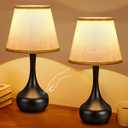Touch Table Lamp for Bedroom Set of 2, Farmhouse 3-Way Dimmable Table Lamps for Nightstand with Fabric Shade, Lamps for Living RoomDesk Lamps for Home Office, Black Lamp for Bedroom