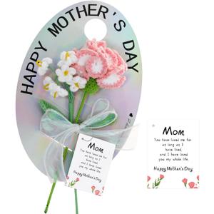 MSEHKM Handmade Crochet Flowers for Mom with Heartfelt Cards Handmade Knitted Flower Bouquet