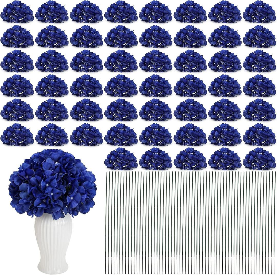 104 Pcs Hydrangea Artificial Flowers, Royal Blue Faux Hydrangea Flowers with Stems for Wedding Arch, Realistic Fake Silk Hydrangeas for Table Centerpieces, Baby Shower, Home Party Decoration