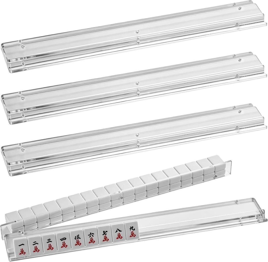 4PCS Clear Acrylic Mahjong Racks with Magnetic Pushers, 20-Inch Tile Racks and Pushers Set with Silicone Non-Slip Pads, Modern American Mahjong Accessories for Game Night (Clear, 20 in)
