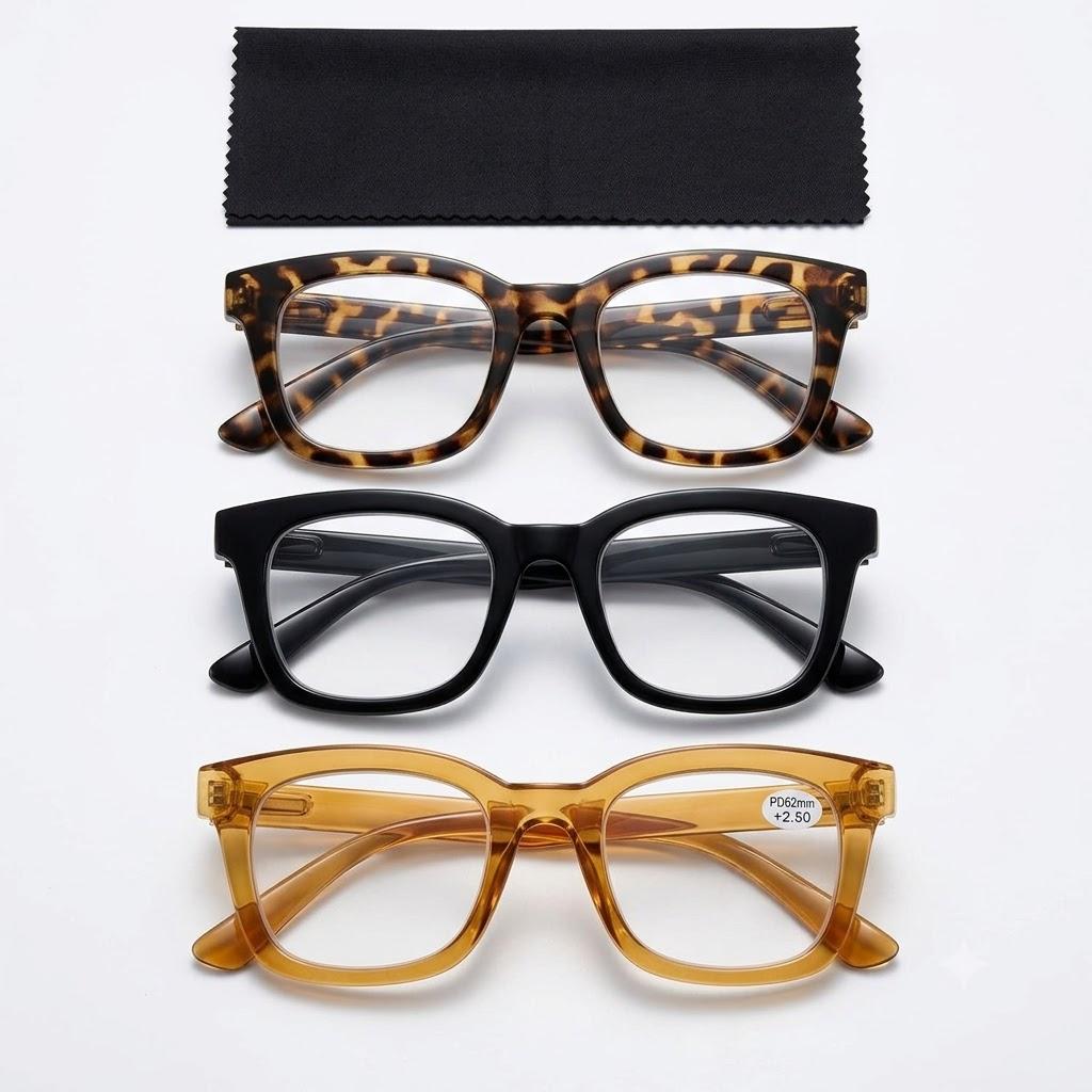 3 Pack Square and Oversized Blue Light Blocking Glasses Cute and Stylish Frames for Men and Women Fashion Eyeglasses