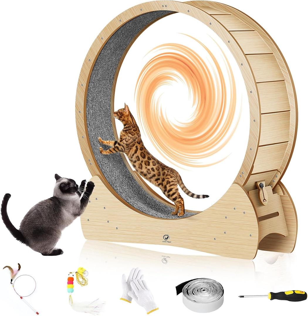 Cat Wheel for Indoor Cats - 40" Large Cat Exercise Wheels, Cats Running Wheel (M, wood)
