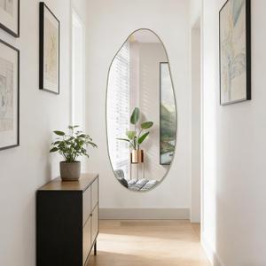 Irregular Mirror, Large Asymmetrical Mirror, 47.2"x20" Gold Oblong Mirrors, Modern Unique Shaped Mirrors for Living Room Bathroom Bedroom Entryway