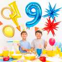 Cartoon Hedgehog Birthday Decorations, 9th Birthday Decorations for Boys, Red Blue Yellow Number Balloons with Boom Star and Lightning (Blue 9)