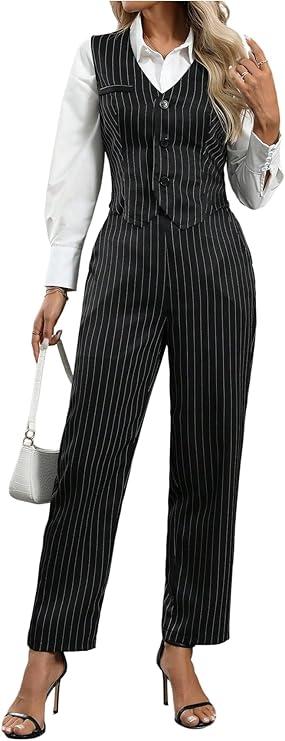 Woman Stripe Sleeveless Vests V Neck Navy Blue Women's Waistcoat For Lady Sleeveless Vest Size XS