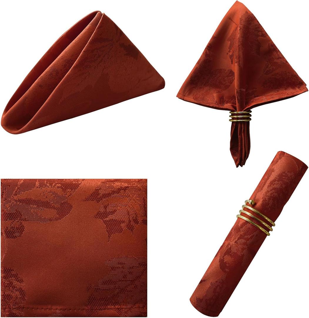 Honellaty Rust Square Napkin, Spillproof & Wrinkle Resistant, Elegant Jacquard Damask Napkin for Dining, Autumn, Harvest, Thanksgiving, 4 Pieces(20x20 Inches)
