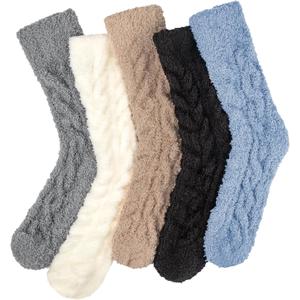 Loritta 5 Pairs Womens Fuzzy Socks Cozy Soft Fluffy Cute Cat Animal Winter Warm Slipper Socks Christmas Stocking Stuffers (F-dark Twist Design)