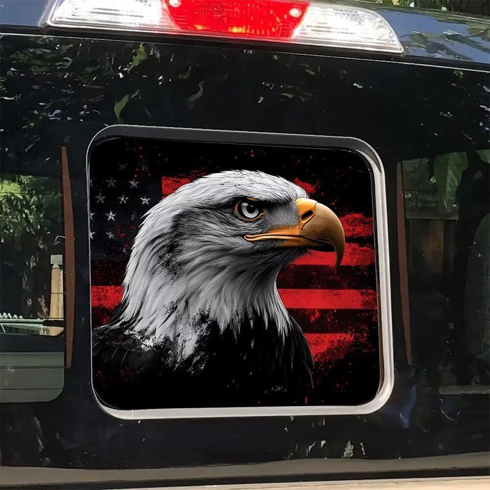 American Eagle Rear Middle Window Decal,Truck Back Center Sliding Window Vinyl Decal,American Flag Perforated Graphics Pickup Sticker,Patriotic Car Decoration Decals