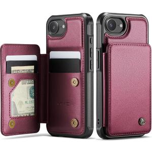 Vinich for iPhone 16e Wallet Case with Card Holder, RFID Blocking Credit Slots Kickstand Shockproof Phone Cover for Women Men, Wine Red