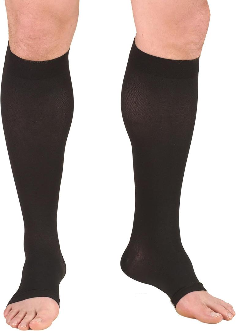 Truform Leg Health 20-30 mmHg Medical Compression Stockings for Men and Women,Open Toe, Black, Large (Large (1 Pair))