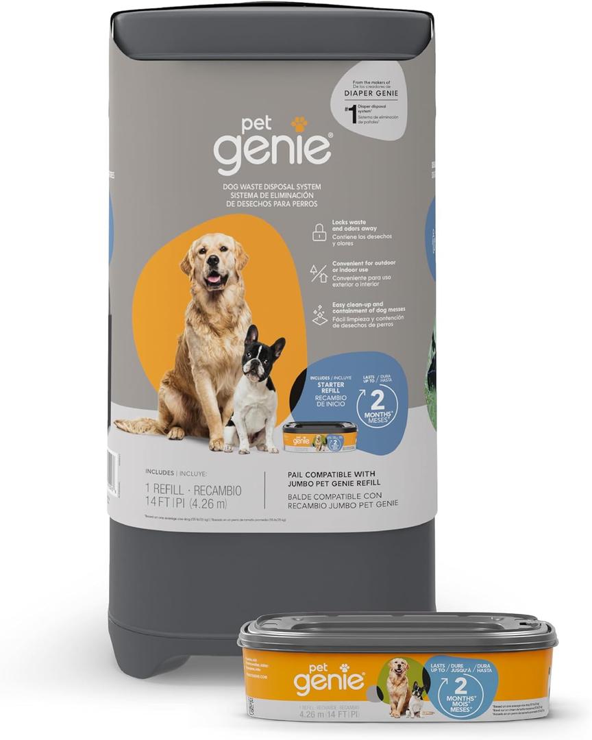 Pet Genie Pail | Dog Waste Disposal System for Outdoor and Indoor Odor Control | Dog Poop Trash can | Includes 1 Square Refill Bag that Lasts up to 2 Months