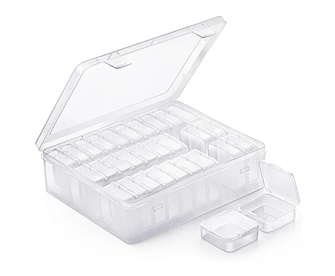 MOLN HYMY Bead Organizer, 30pcs Clear Bead Containers for Organizing, Small Plastic Box with Hinged Lids and 60 Labels for Bracelet Making DIY Jewelry Crafts and Various Accessories