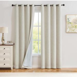 Beige Solid Full Blackout Curtain Heavy Linen Texture Window Treatment for Bedroom Thermal Insulated Noise Reduction Drapes 8 Grommets Top for Living Room with Liner, Beige, 50" x 84", 2 Panels