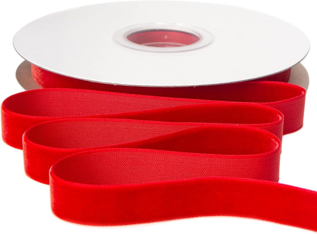 Ribbli Polyester Red Velvet Ribbon,5/8 Inches Continuous10-Yard Spool,Christmas Ribbon for Gift Wrapping,Floral Bouquets, Home Decor, Red