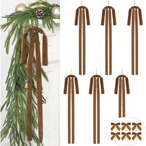 2 x 12Pcs Brown Long Velvet Christmas Tree Bows 24x15 Inch Vintage Large Small Velvet Christmas Staircase Garland Rustic Wreath Swag Bow with Twist Tie for Xmas Tree Topper Holiday Indoor Decoration
