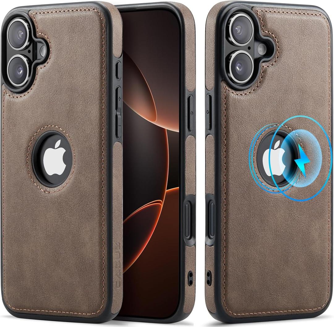 Casus Magnetic Leather Case for iPhone 17, MagSafe Compatible, Business Classic Style, Shockproof Slim Fit Protective Cover for Men & Women, Gray, 6.3 (2025)