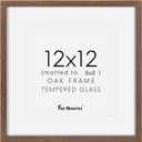 Square 12x12 Picture Frame, Oak Wood Frame 12 by 12, 12"x12" Photo Frames for Wall, 12 x 12 Picture Frame with Mat for 8 x 8, 12x12 Collage Wall Gallery Frame, Tempered Glass - Walnut Color, 1 Pack