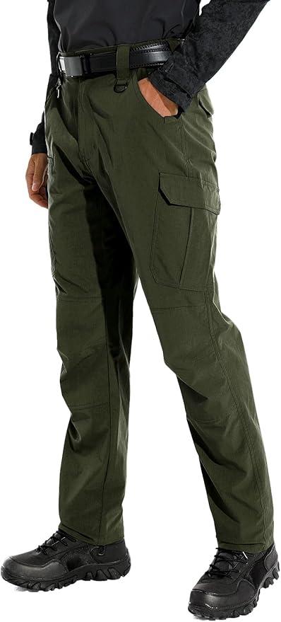 KFUBUO Men's Lightweight Ripstop Tactical Cargo Pants, Water Resistant Hiking Work Pants Relaxed Fit Black, Size 42W x 32L
