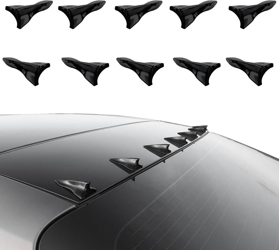 RGOAANC 10PCS Universal Car Carbon Fiber Black Shark Fin Diffuser Set, ABS Material, Upper Position, Reduces Wind Resistance and Noise