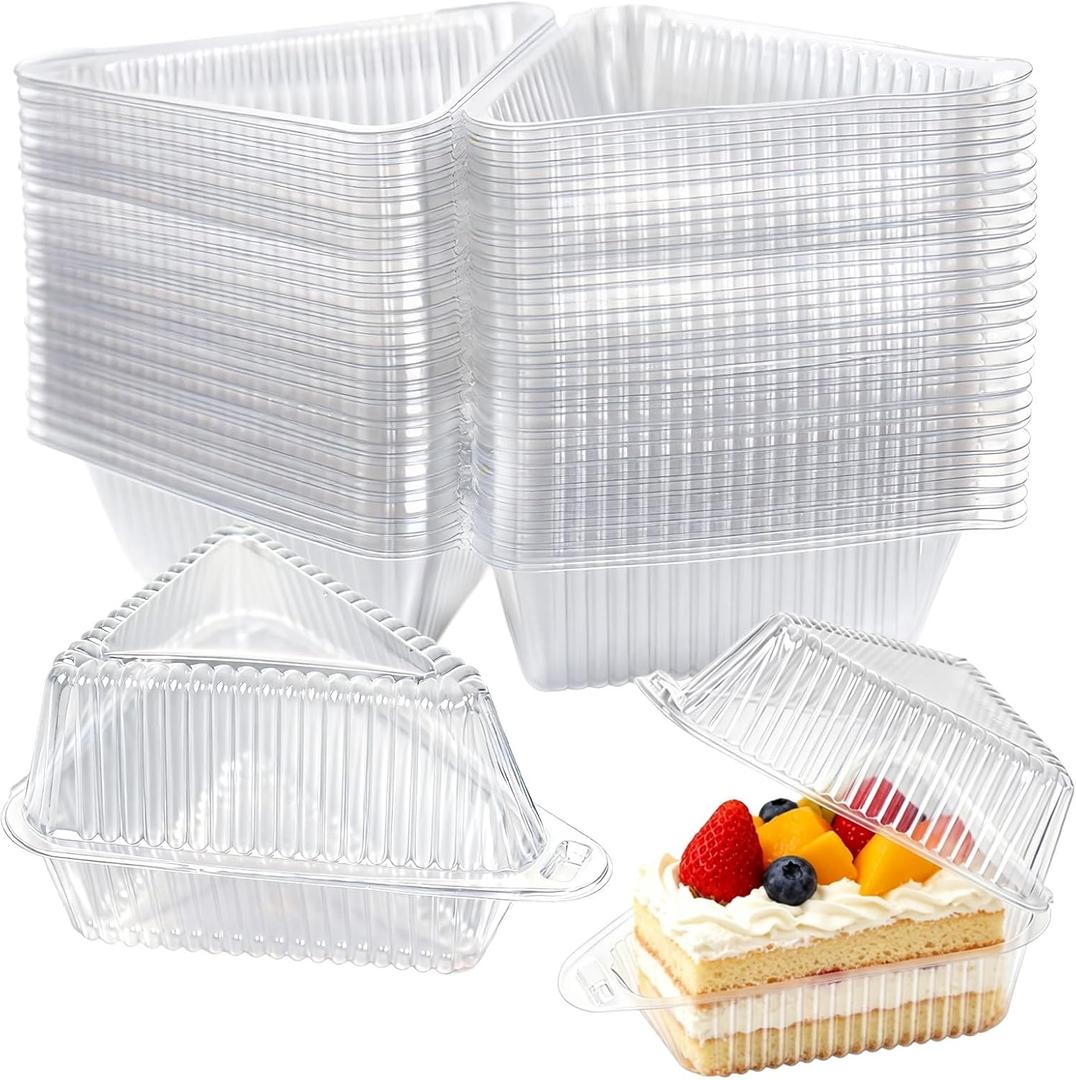 FORBFAN Cake Slice Container 150 Pack, 5 Inch Clear Disposable Bakery Box with Hinged Lid, Plastic Triangle Pie Slice Container for Cheesecake, To-Go & Takeout