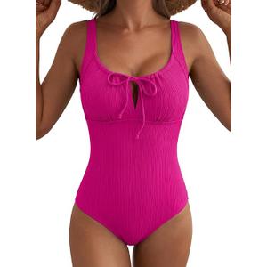 Aleumdr Womens Textured One Piece Swimsuit Tummy Control Bathing Suit Tie Knot Cutout Swimwear, Rose Textured 2XL