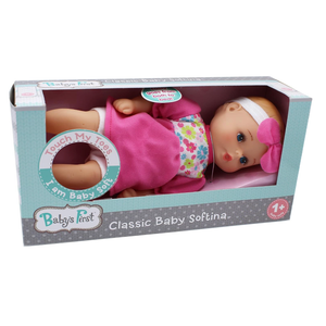 Baby's First Bathtime Baby Softina in Pink & Floral Jumper With Matching Headband and Feel So Real Skin - Safe for Children 1 Year & Up
