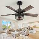 Vaczon Farmhouse Ceiling Fans with Lights and Remote, 42 Inch Black Caged Ceiling Fan, Indoor/Outdoor Ceiling Fan with Dual-Color Blade Warm White Lighting for Bedroom, Patio, Kitchen, Living Room
