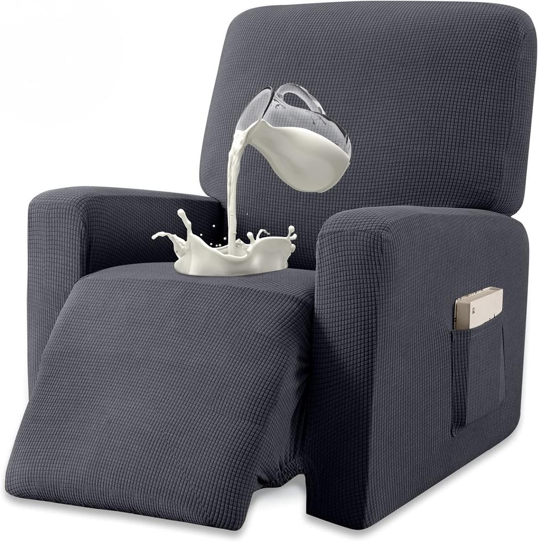 Granbest Premium Water Repellent Recliner Chair Cover High Stretch Jacquard Fabric Recliner Slipcover with Pockets (Recliner, Gray) (Grey)