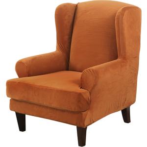 MIFXIN Wingback Chair Slipcover 2-Piece Velvet Stretch Wing Chair Slipcovers with Cushion Cover Removable Washable Armchair Sofa Furniture Protector for Living Room Bedroom (Orange)