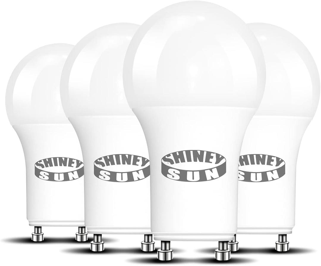 GU24 LED Light Bulb Dimmable, 5000K Daylight, 12W(100W Equivalent), 1200 Lumens, A19 Shape LED Bulbs, Twist and Lock GU24 Pin Base with Two Prongs (4-Pack)