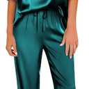 Ekouaer Satin Pajama Set Womens Silk Short Sleeve V Neck Shirt with Long Pant Soft Loungewear Pjs Set
Size M