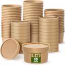 Fulmoon 50 Pack 4 oz Paper Soup Containers with Lids, Disposable Kraft Paper Soup Cups Ice Cream Bowls Food Storage with Lids, Microwavable and Freezer(Brown)