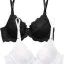 Smart & Sexy Women's Signature Lace Push Up Bra-Perfect for Seeking Effortless Style and Comfort (40D, Black Hue/White 2pk)