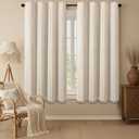 Boho Blackout Curtains 63 Inches Long Beige Linen Blend 2 Panels with Tassels and Cotton Embroidery, Farmhouse Vintage Rustic Rod Pocket Drapes for Living Room or Bedroom