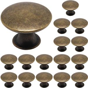 16 Pack Antique Brass Cabinet Knobs, Round Dresser Knobs Kitchen Drawer Knob, Single Hole Cupboard Door Knob Dresser Drawer Pulls Handles