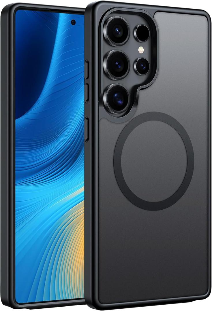 FNTCASE for Samsung Galaxy S25-Ultra Case: Magnetic Matte Military Grade Drop Protection Translucent Cell Phone Cover - Slim Rugged Durable Shockproof Protective Phonecase - 6.9 inches (Black)