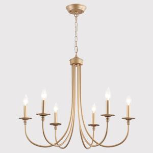 ALISADABOY Gold Farmhouse Chandelier Modern Candlestick Dining Chandelier Light Fixture Industrial 6 Light Pendant Lighting for Kitchen Living Room Bedroom Foyer Entrance Hallway Entryway