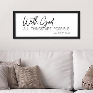 flowtorely With God All Things Are Possible Wall Decor Scripture 24"×10" Matthew 19:26 Bible Verse sign Christian Large Wood Framed Wall Hanging (Black)