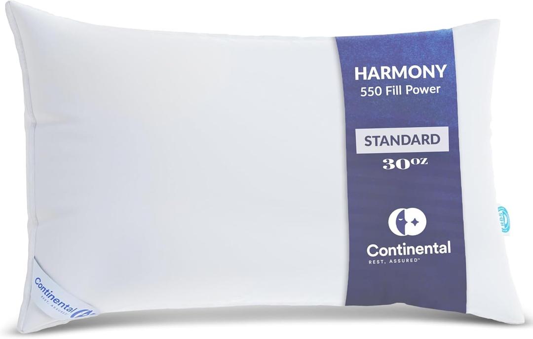 Continental Bedding | Harmony White Down Pillow | 550 Fill Power | 400 Thread Count Cotton Cover | Made in USA | King, Medium