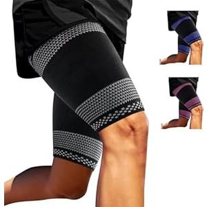 ABYON Thigh Compression Support Sleeves (1 Pair), Thigh Brace Breathable Elastic for Hamstring Quadricep Pain Relief, Anti-Slip Upper Leg Sleeves for Men and Women (Small, Black-Blue)
