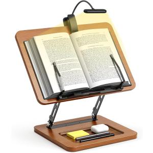 Book Stand for Reading with Light, Book Holders for Reading Hands Free, Adjustable Height & Angle, Fits Cookbook Recipe, Textbook, Kindle,Foldable for Kitchen, Office, School,Gift for Book Lovers