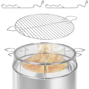 Fire Pit Spark Shield Cover & Grill Grate for Solo Stove Bonfire 19.5",304 Stainless Steel Outdoor Spark Screen with Stand & 2 Guide Sticks,Fire Pit Lid & Cooking Accessories
