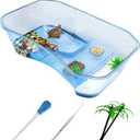 PINVNBY Plastic Turtle Tank Reptile Habitat Pet Terrariums Turtles Tank Aquarium Terrapin Topper Basking with Platform Plants,Durable,Safe, Non-Toxic(Blue)