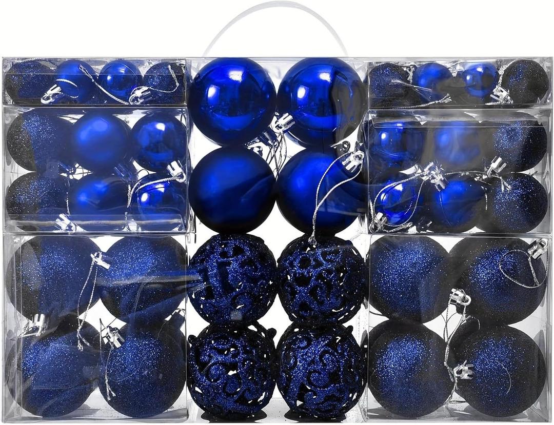 NJN 100 Pcs Christmas Ball Ornament Set, Royal Blue Ornaments for Xmas Tree Decor Plastic Shatterproof Decorative Hanging Baubles for Holiday Party Wedding Tree Decoration