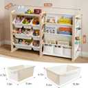 Fodoss Book Shelf for Kids Rooms - Toy Storage Organizer with Bookshelf, Solid Wood Kids Bookshelf with 7 Bins, Side Storage Pockets, Large Toy Organization for Nursery, Natural Pine