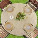 Romanstile Round Vinyl Tablecloth, 100% Waterproof Heavy Duty Elastic Fitted Table Covers for 45"- 56" Tables, Wipeable Flannel Backed Plastic Table Cloths for Picnic, Camping, Outdoor - Weave