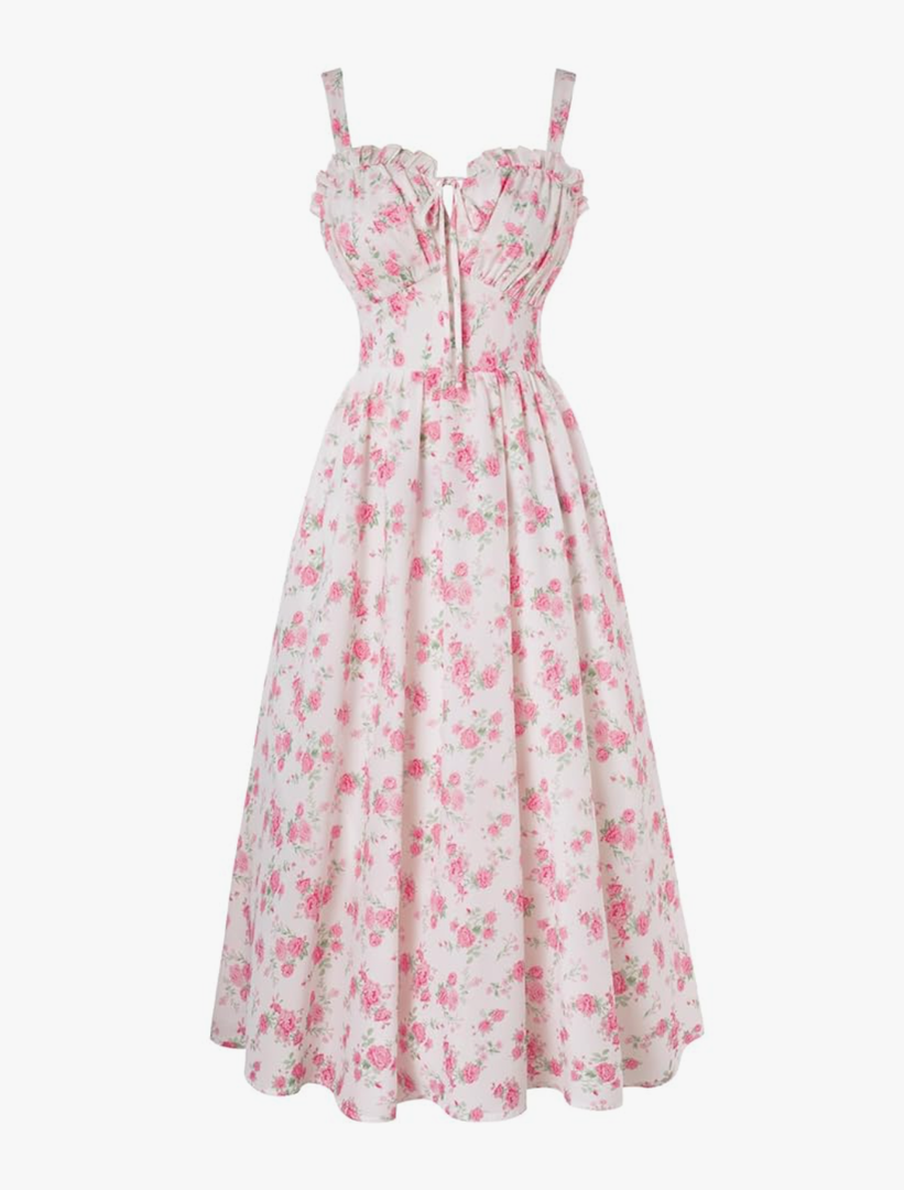 Scarlet Darkness Summer Dresses for Women 2025 Floral Corset Dress Long Milkmaid Dress M